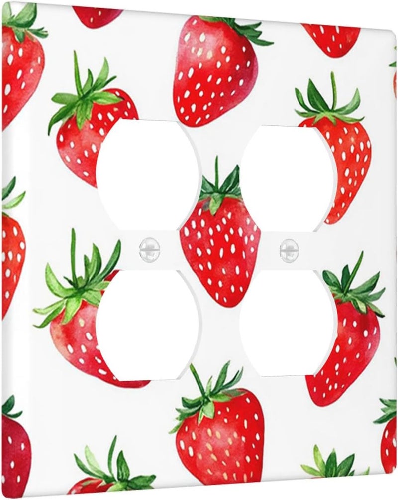 Moslion Red Strawberry 2-Gang Duplex Outlet Covers Fruit Berry Green Leaves Watercolor Light Switch Wall Plate Device Receptacle Bathroom Kitchen - Image 3